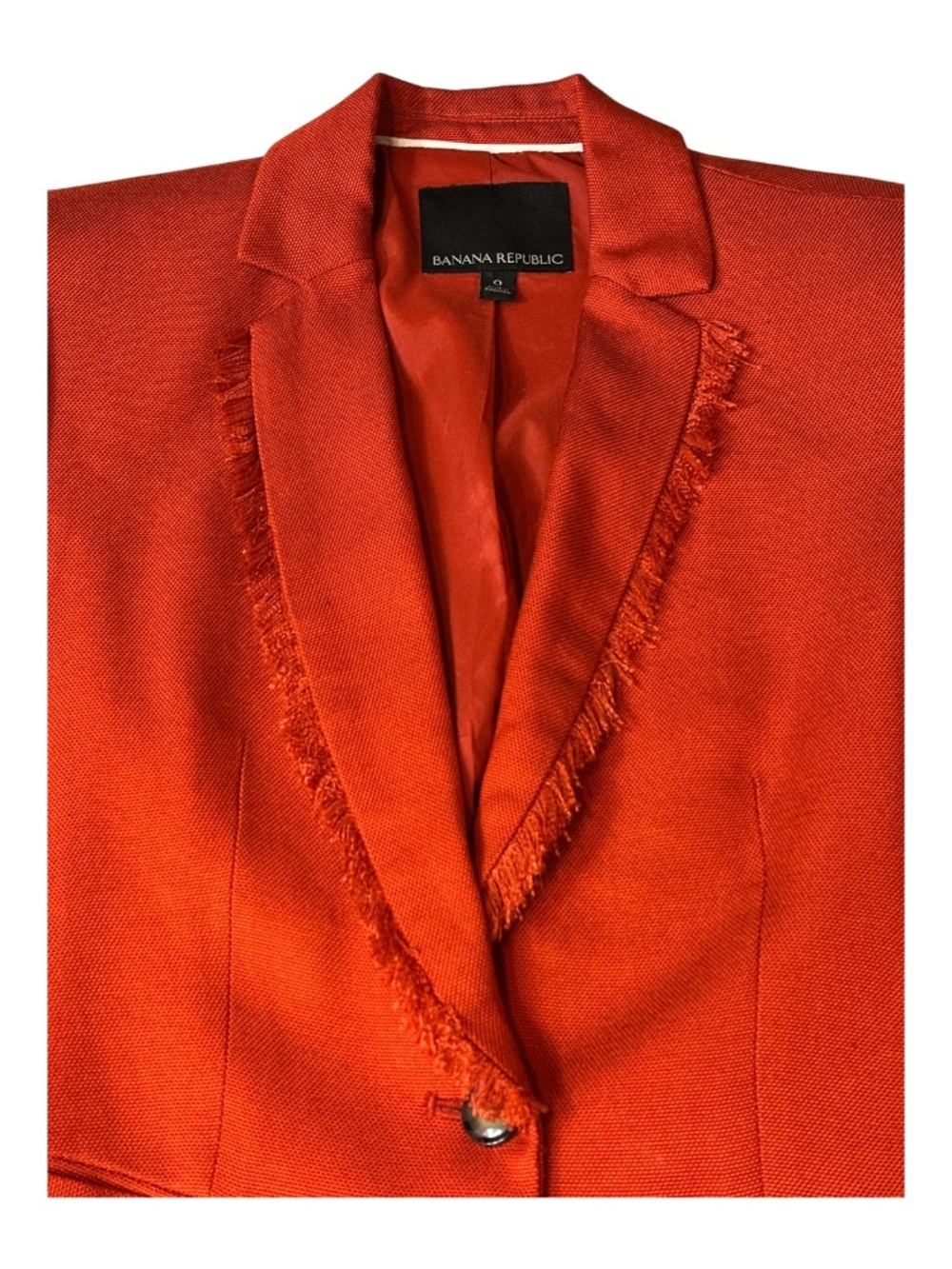 Banana Republic Red Raw Cut Fringe Blazer Tailored One Button Jacket Size 0 - Picture 3 of 11